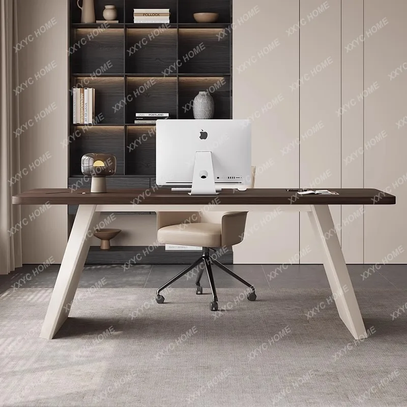 XX cream-style high-end solid wood vintage walnut-colored office desk