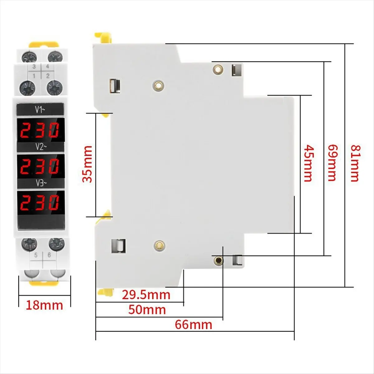 A40T Modular LED Digital Three-Phase Voltmeter for Din Rail Voltage Meter AC80-500V