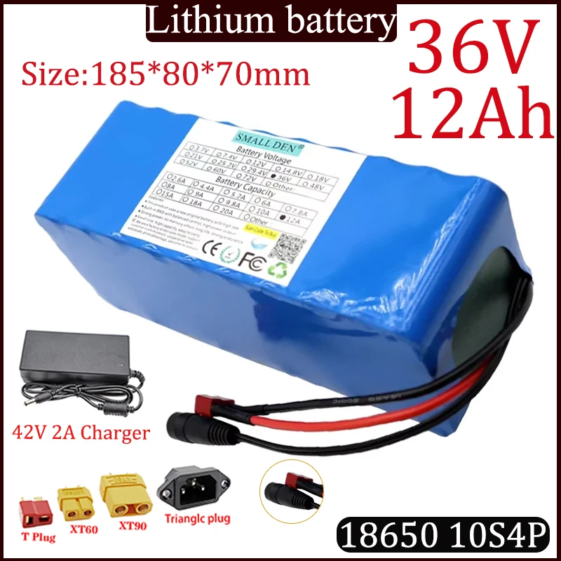 New 36V 12Ah battery 18650 10S4P lithium battery pack with built-in 15A BMS 0-500W backup high quality battery+ 42V 2A charger