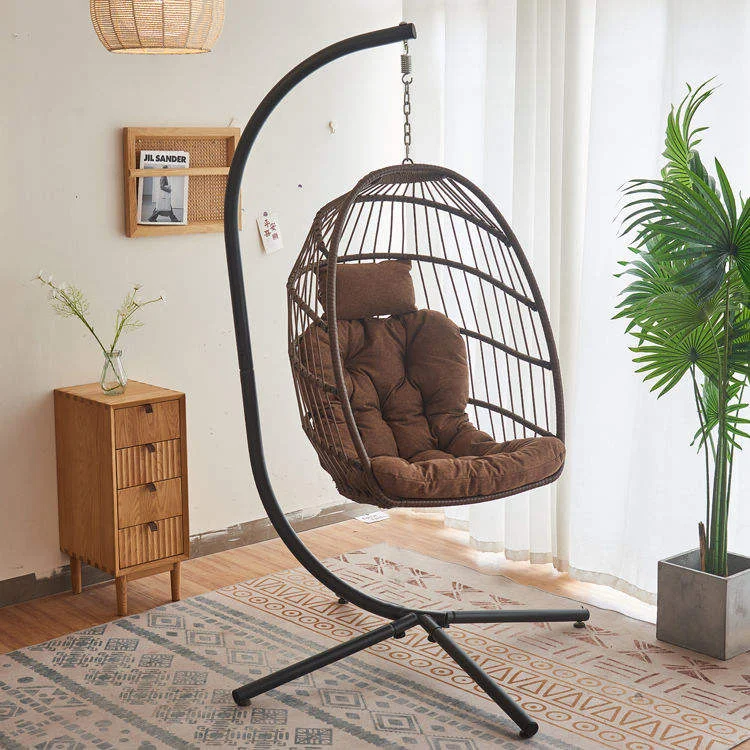 

Weather Resistant Design for Patio Use Rattan Hanging Chair Outdoor Hanging Garden Chair with Stand Durable Wicker Material