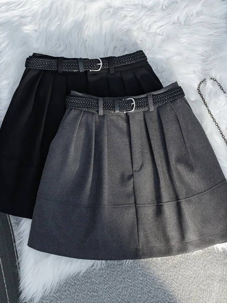 

Autumn Winter Vintage Half Skirt Korean Version Fashion High Waist Elegant Sweet Women Solid Color A-line Bud Skirts