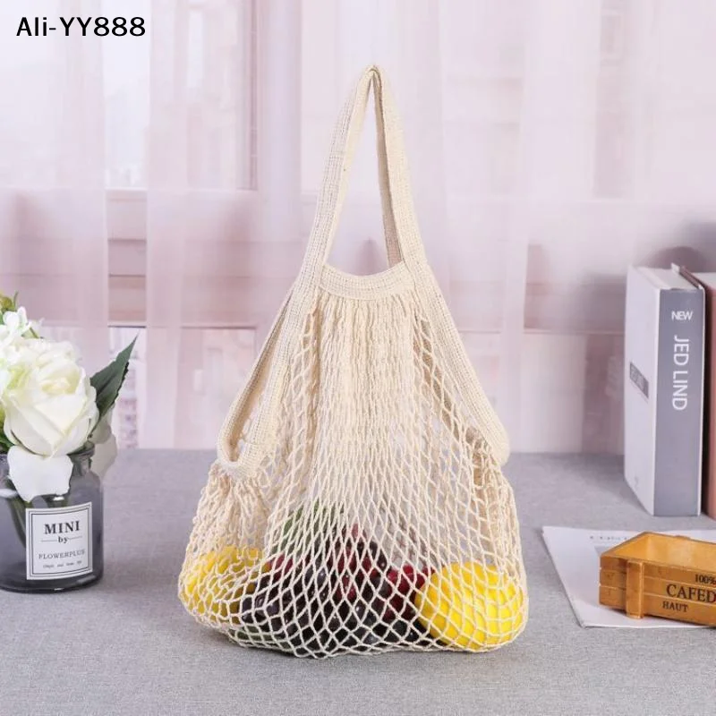【Y】Handheld Foldable Shopping Cotton Mesh Bag, Reusable Fruit Mesh Bag, Woven Mesh Pocket Hollowed Out Kitchen Storage