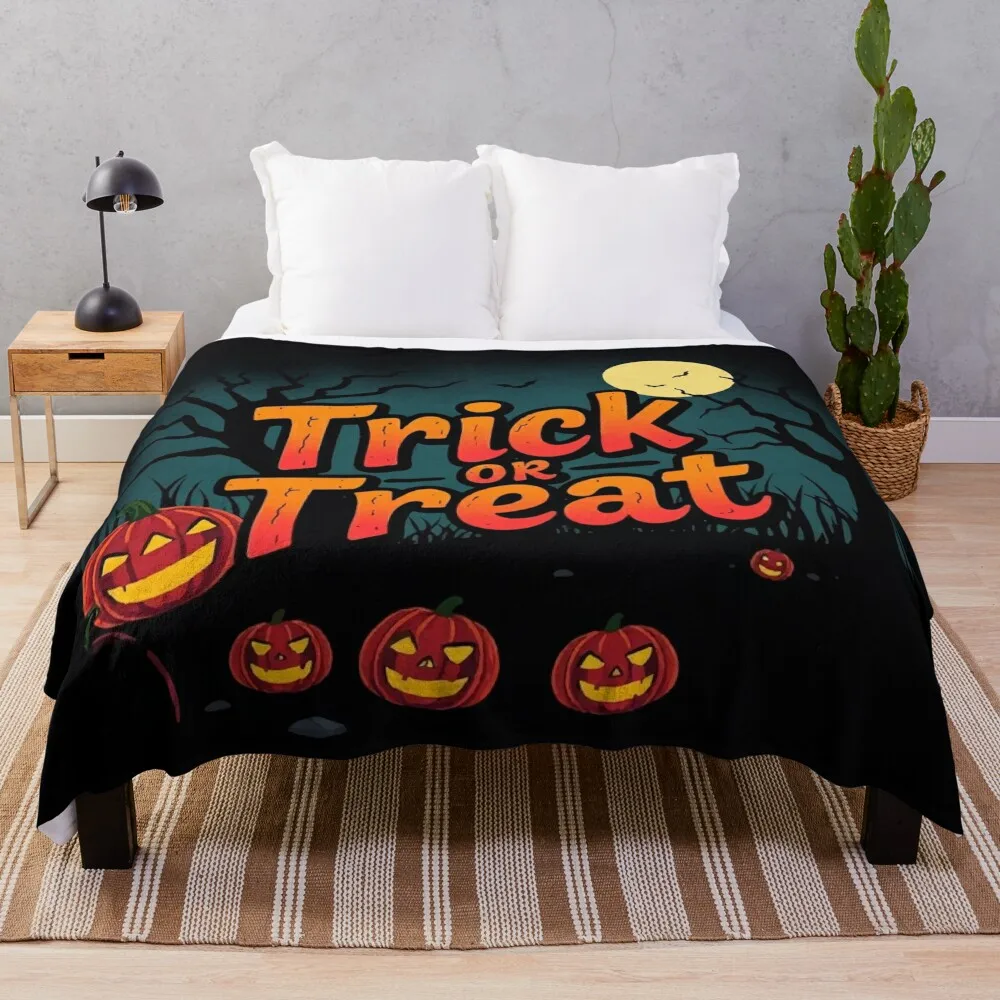 

Spooky Trick or Treat Halloween Design Throw Blanket Bed Fashionable Polar Extra Large Throw Flannels Blankets