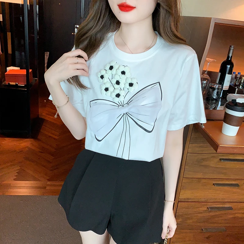 New Summer Short Sleeve Blouse Women O-Neck White Blouse Shirt Women Tops Blusas Mujer De Moda 2024 Verano Blouses Blusa G696