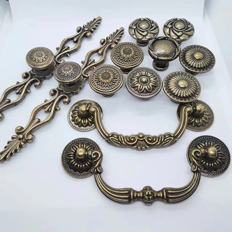 2PCS European Retro Carved Solid Handle Zinc Alloy Cabinet Door Drawer Retro Internet Famous Handle Hardware Accessories