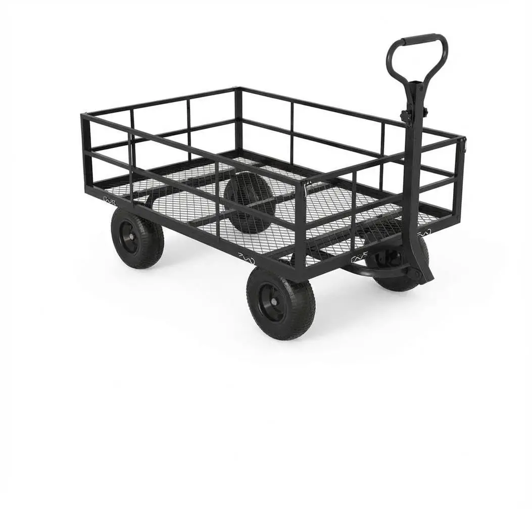 Heavy Duty Steel Garden Cart, 1200 LBS Load Capacity Garden Wagon with 10 inch Tire and 180° Rotating Handle Attach to