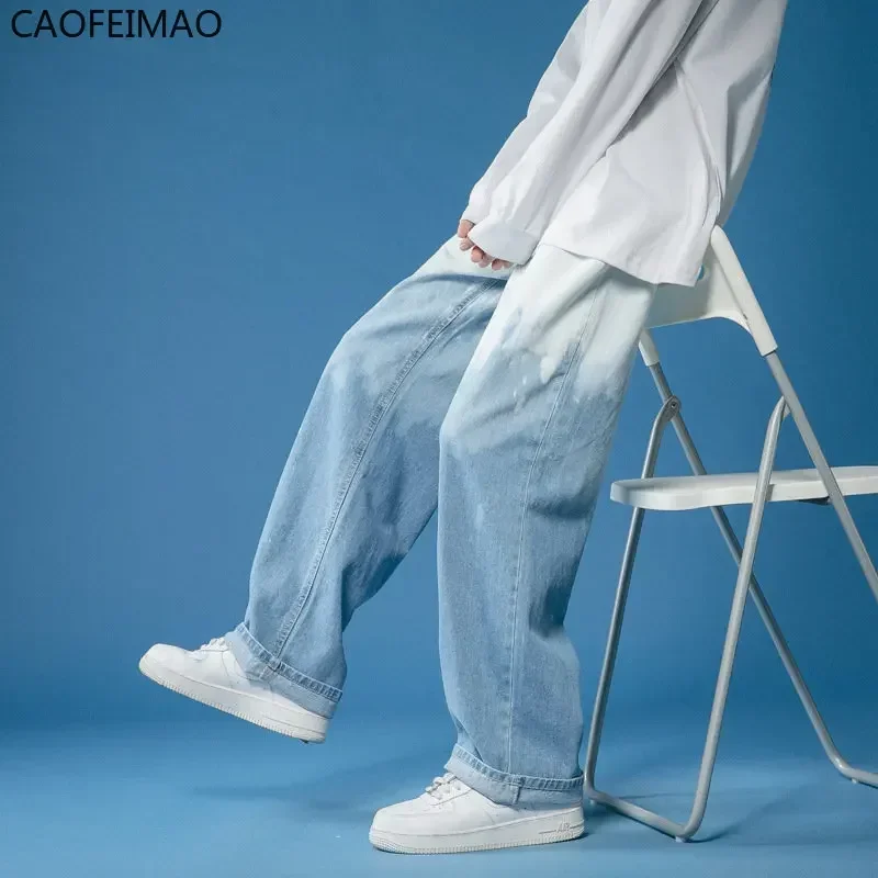 2025 Summer New Tie-dye Gradient Men's Jeans Fashion Casual Men's Wide-leg Pants Are Very Simple Tube Loose Jeans Korean Version