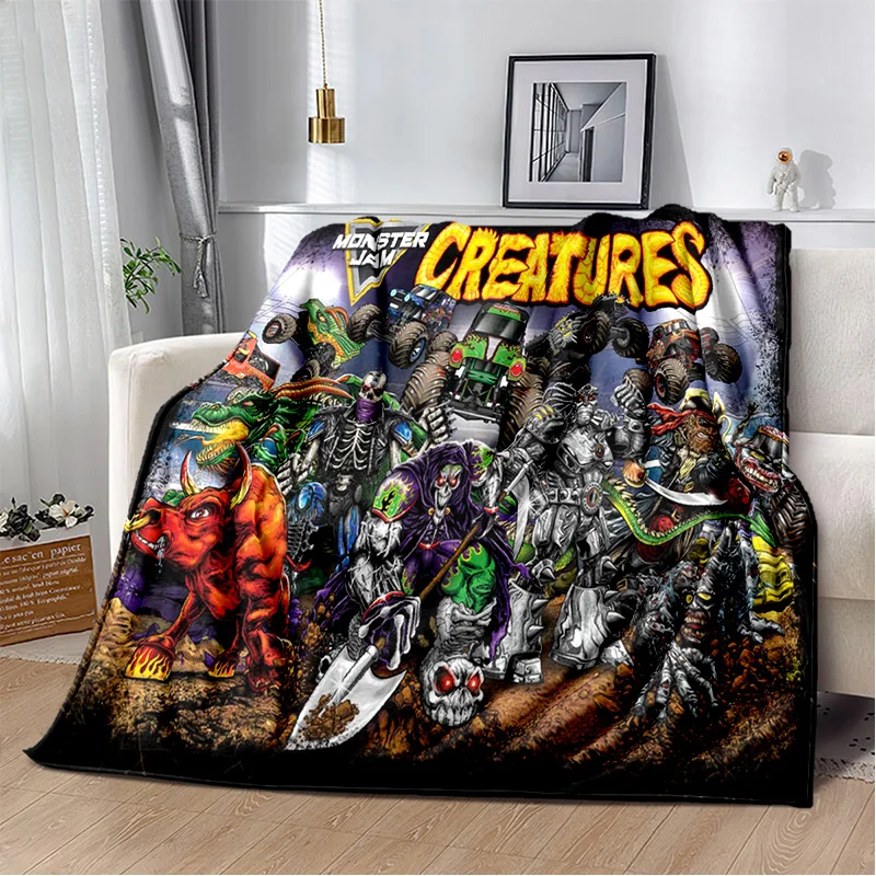 Couverture de dessin animé 3D Monster Jam Monster Truck, couverture douce pour la maison, chambre à coucher, lit, canapé, pique-nique, voyage,