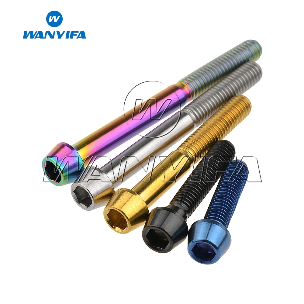 Wanyifa Titanium Bolt M5x 9 16 18 20 25 30 35 40 45 50 55 60mm Allen Key Taper Head Screws for Bicycle Stem Seatpost