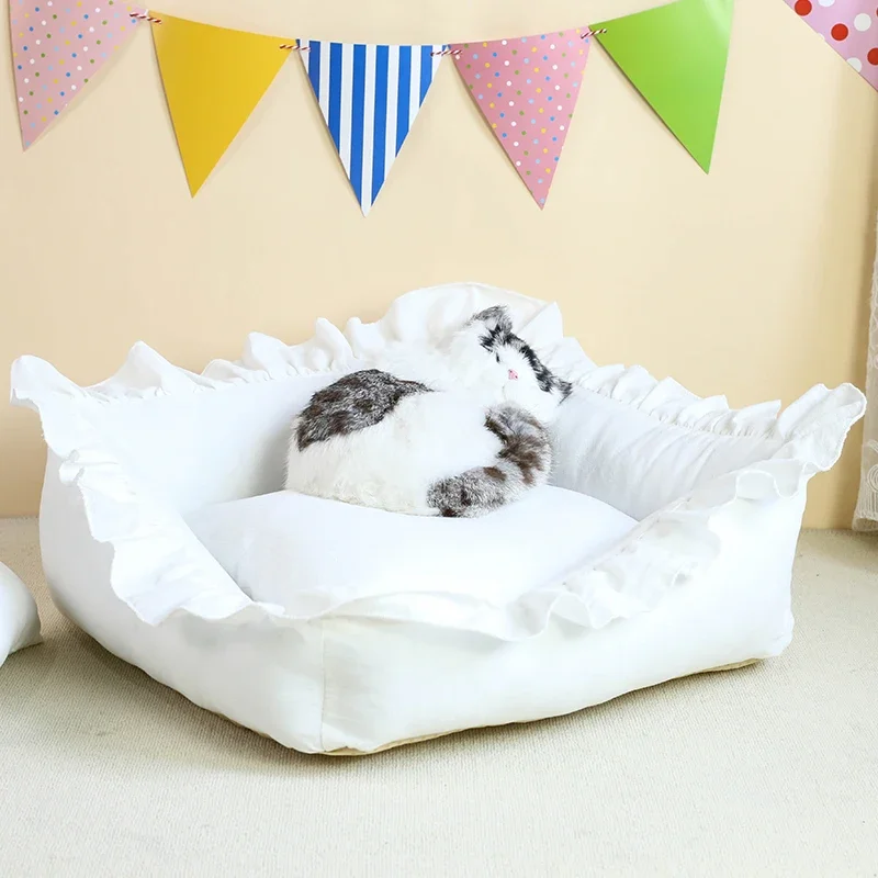 Cute Princess Pet Bed for Cats & Small Dog,Soft Breathable Square Sleeping Cushion Bed Cat Sofa,Non-slip Bottom,Machine washable