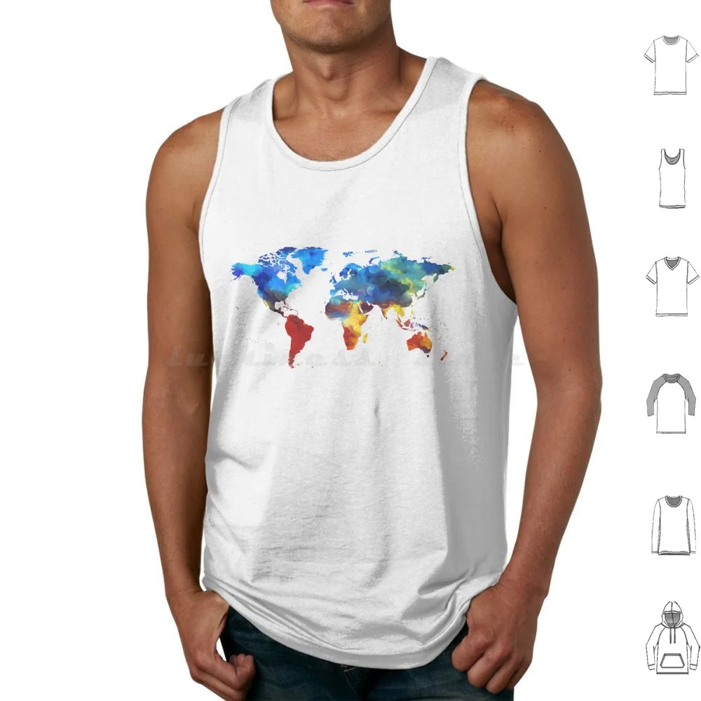 Colorful World Tank Tops Vest Sleeveless World International Colorfull Modern Map Beautiful Usa Europe Asian American