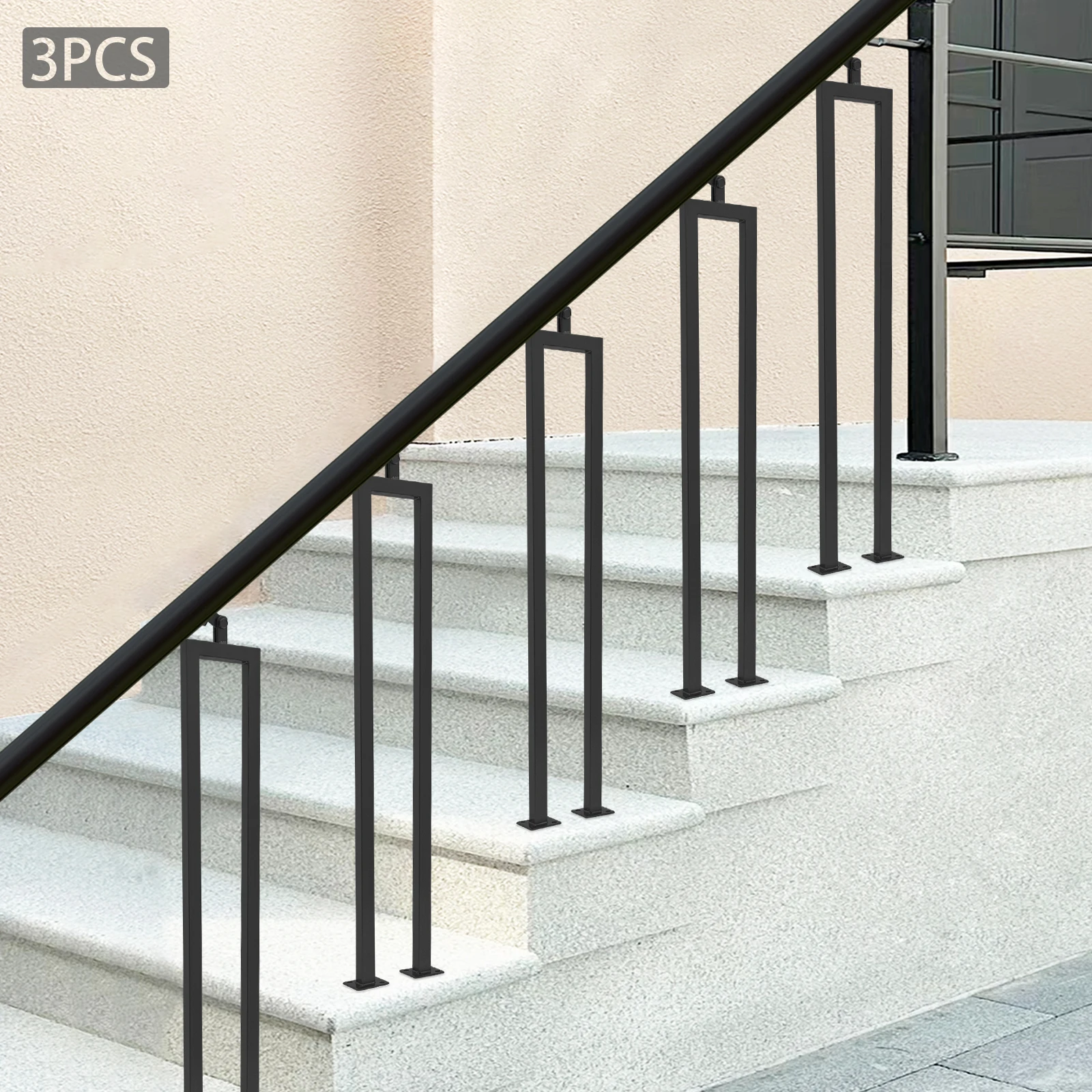 3PCS Black Stair Balusters, 36" U-Shaped rust-resistant Stairs Railing with Adjustable Top Bracket for Indoor Staircases
