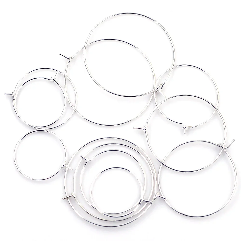 50 pçs anéis de rotulagem de vidro de vinho aros brincos orelha círculo fio liga redonda banhado a prata jóias diy encontrar encantos 20mm-35mm
