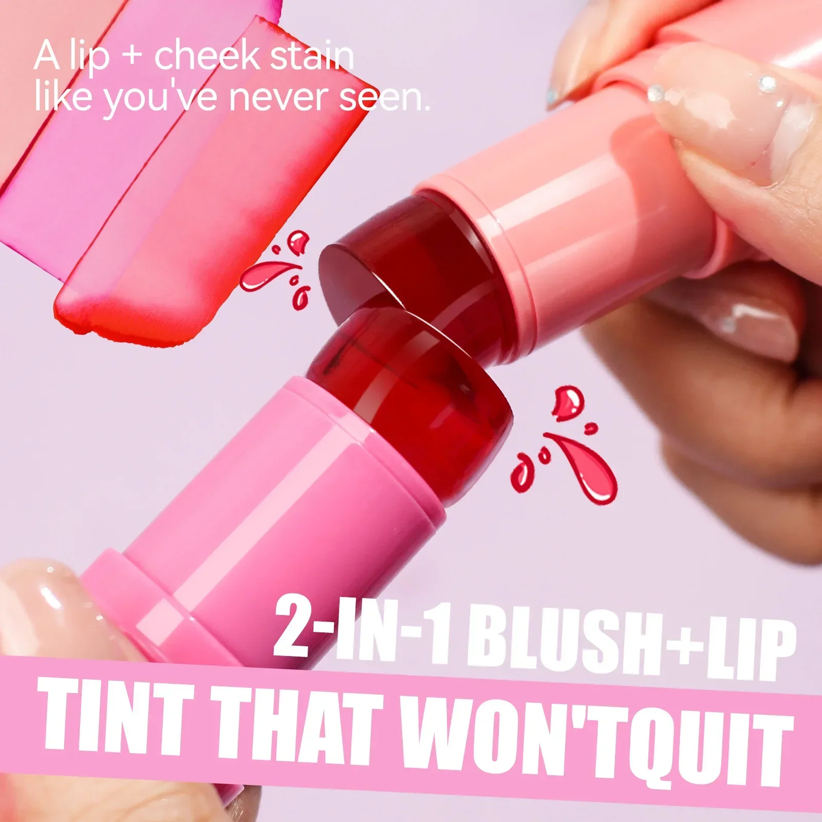 1pcs Cheek Lip Tinted Moistured Blush Stick Eyes Cheek Lip Brighten Cream Water Jelly Tint Stick Matte Contour Makeup