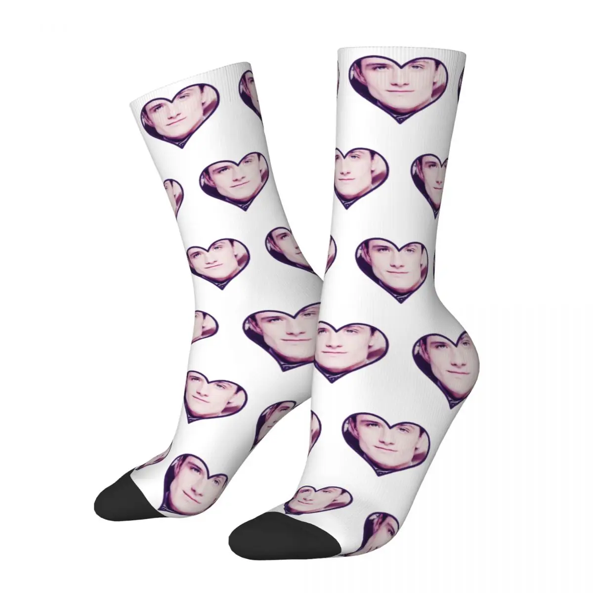 

Retro Josh Hutcherson Heart Basketball Socks Polyester Middle Tube Socks for Unisex Non-slip