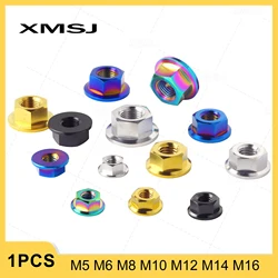 XMSJ Titanium Nuts M5 M6 M8 M10 M12 M14 M16 Hex Flange Nut for Motorcycle Bicycle Car Rear Axle Wheel Sprocket Modification Nuts