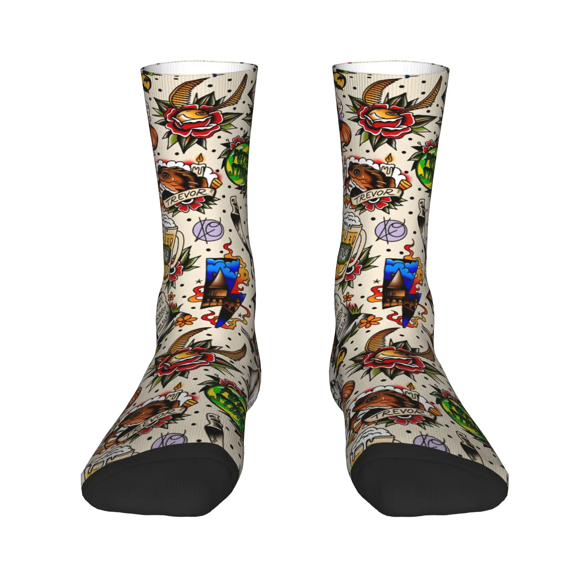 American Traditional Tattoo Socks  Non Slip Stockings Couple Medium Soft Cycling Socks Winter Retro Graphic Socks
