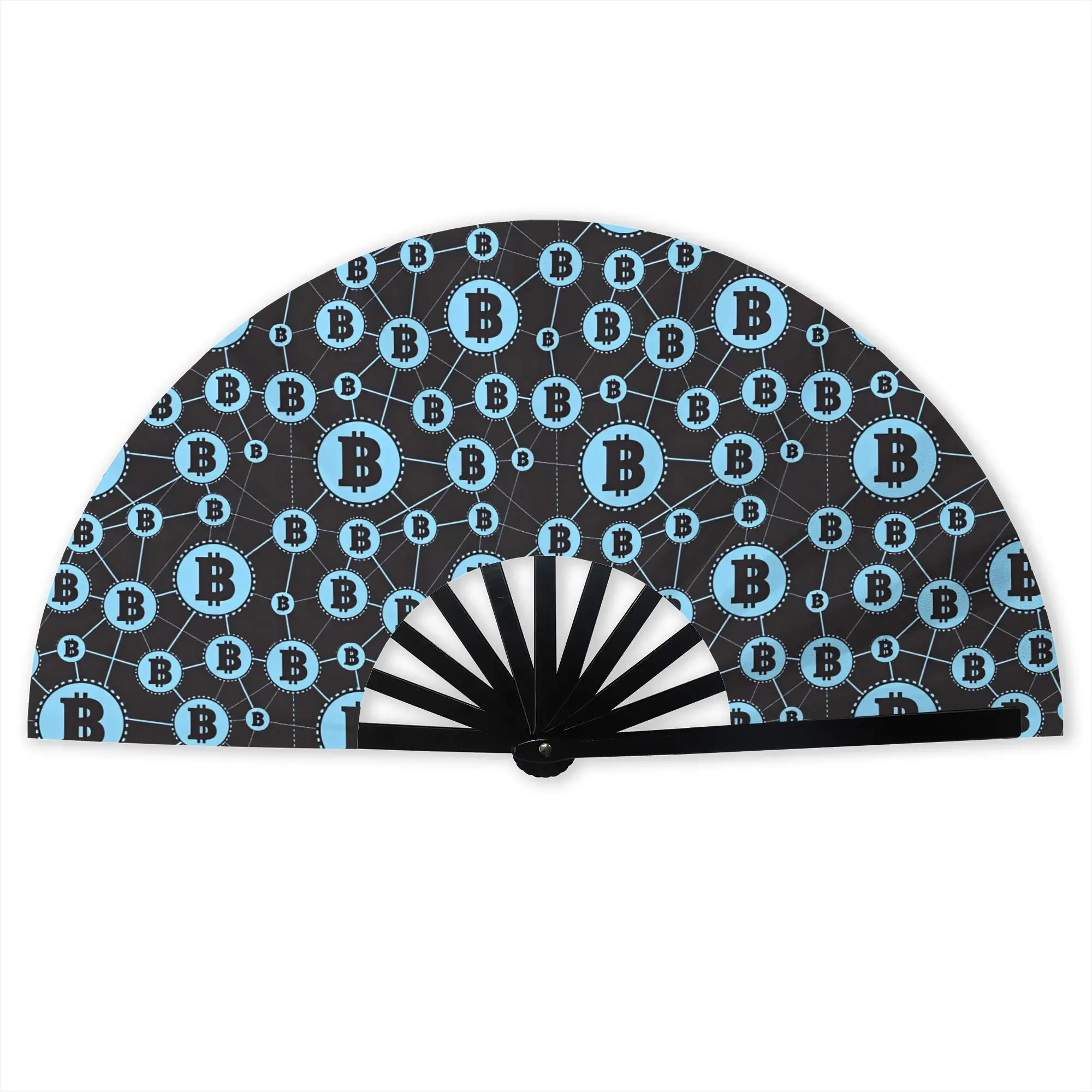 Crypto Virtual Currency Bitcoin Stylish Hand Fan Women  Printed Polyester Fan Vintage For Dancing Gift