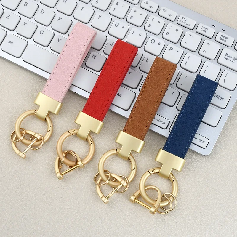 Laser Custom Logo Car Keyring Blank High-end Suede Keychain Leather Personalize Name Pendant Bag Keyring Company Activity Gift