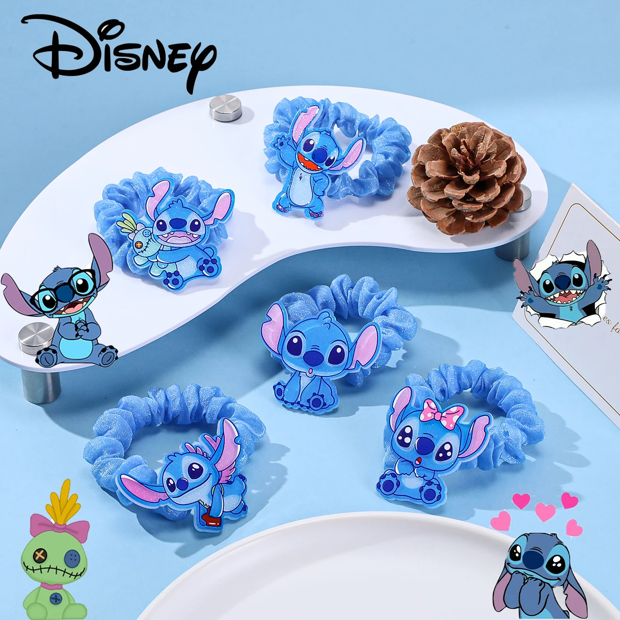 Disney Lilo and Stitch Hair Rope for Women Kawaii Stitch Acrylic Hairpin Rubber Band Hair Accessoires Girl Gifts