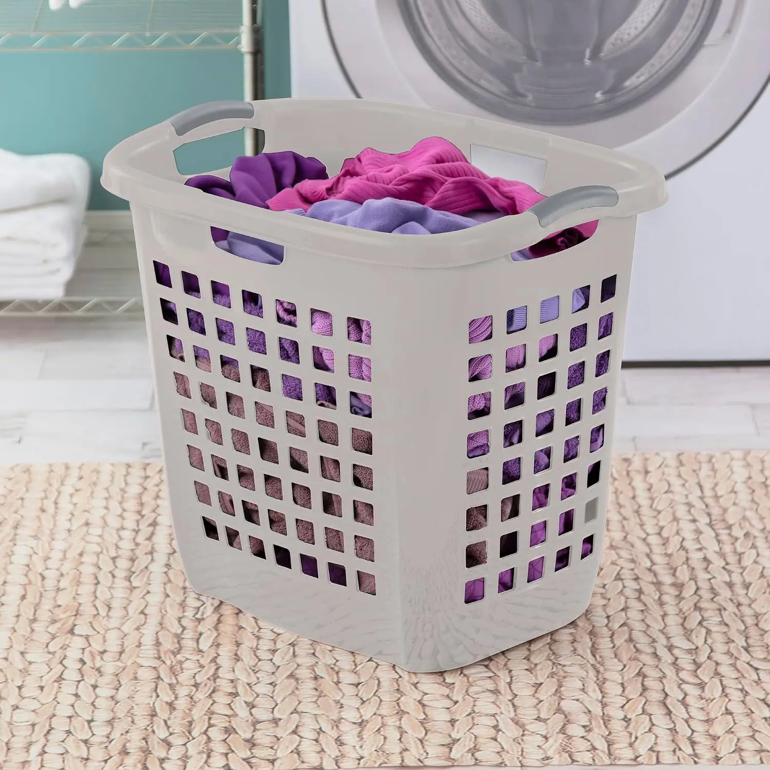 4 Pack 2.1 Bushel Gray Plastic Laundry Baskets, Large Easy Carry Clothes Hampers for Home, Dorm, Bathroom and Bedroom