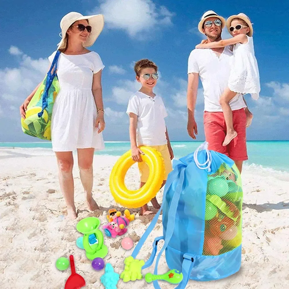 Portable Seaside Storage Mesh Bags For Children Kids Beach Sand Toys Net Bag Water Fun Sports Bathroom Clothes Towels Backpacks