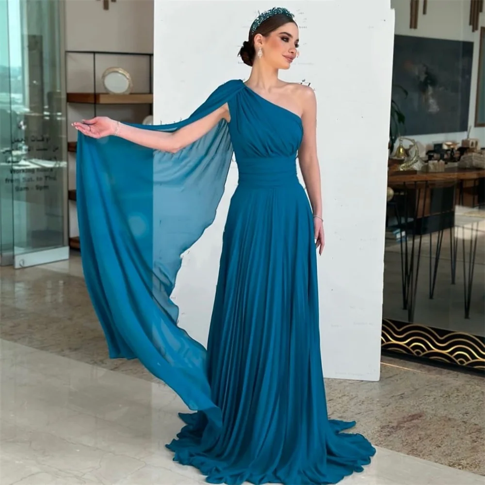 Customized Saudi Arabia Evening Dress Prom One Shoulder A-line Floor Length Skirts Draped Tulle Ribbon Bespoke Occasion Dresses