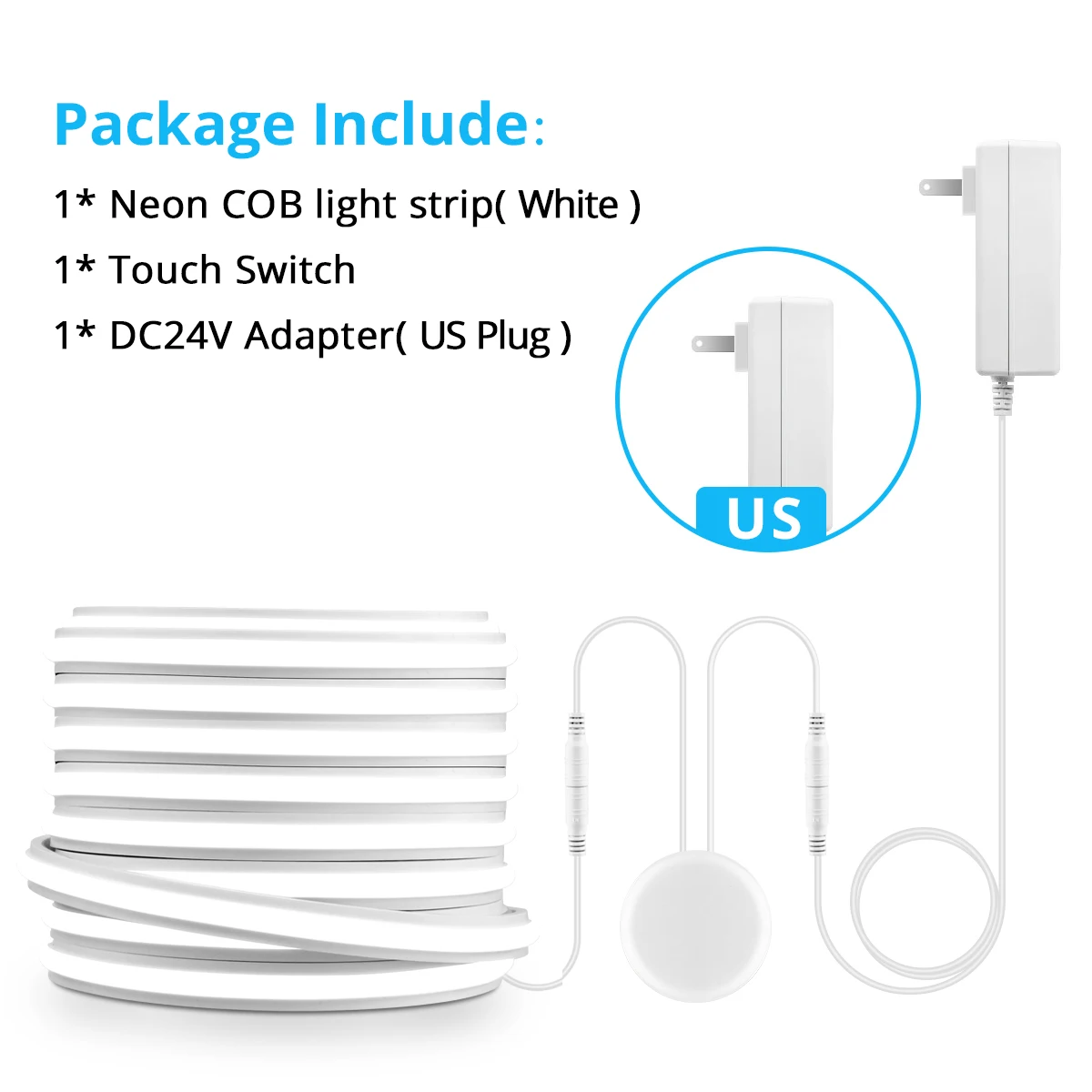 Solider Silikon-COB-Neonlichtstreifen IP65 Wasserdicht mit Dimmbarem Touch-/Handbewegungssensor-Schalter, DC24V für Schlafzimmer/Küche