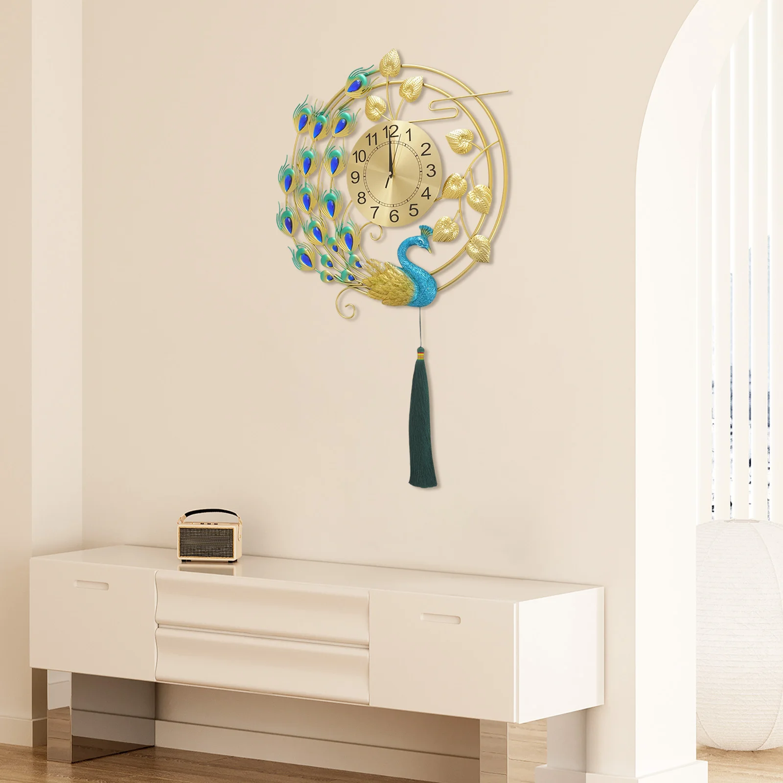 Luxury Large Peacock Wall Clock 3D Silent Quartz Decorative Art Clock for Living Room Bedroom Office, Unique Metal Resin Home Decor Gift with Gold/Blue Option, Rust-Proof Accurate Hanging Wall Watch