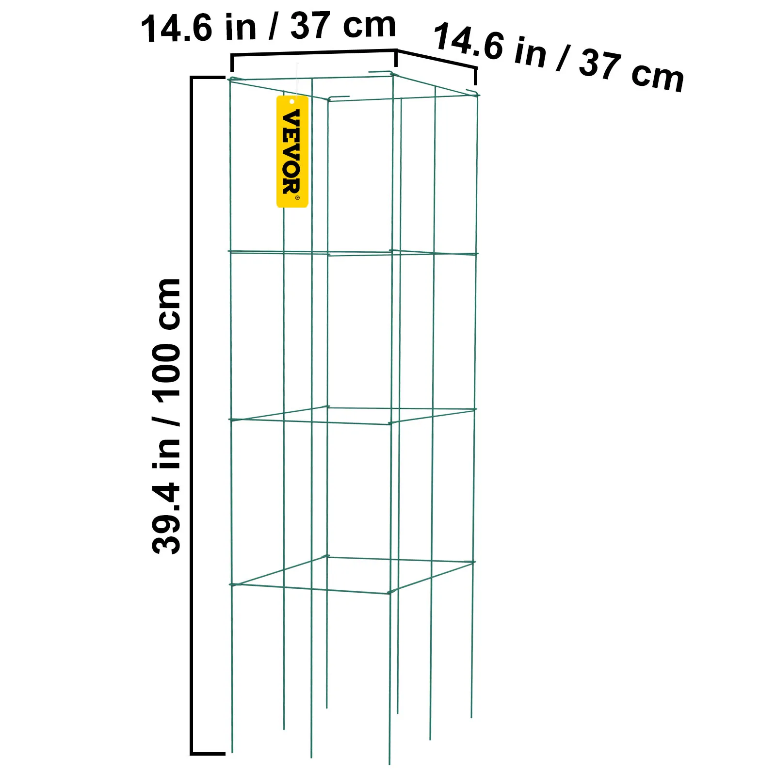 VEVOR Tomato Cages Plant Support Cages 3/5/6/10 Pack Square Steel 3.3 /3.8 FT Green for Garden Plant Care Soil & Accessories