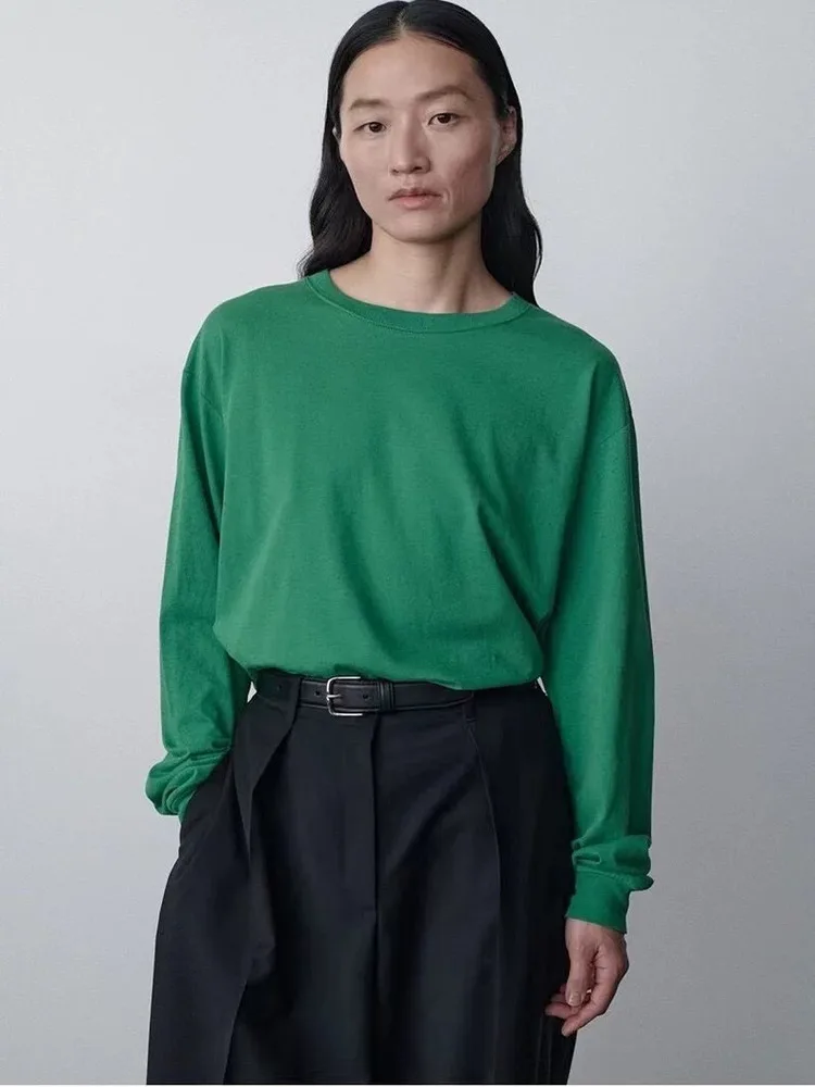 

Organic Cotton Long Sve T-irt Pure Color Base irt Women's Touch Sensation mat Sle Commute Sle round Ne