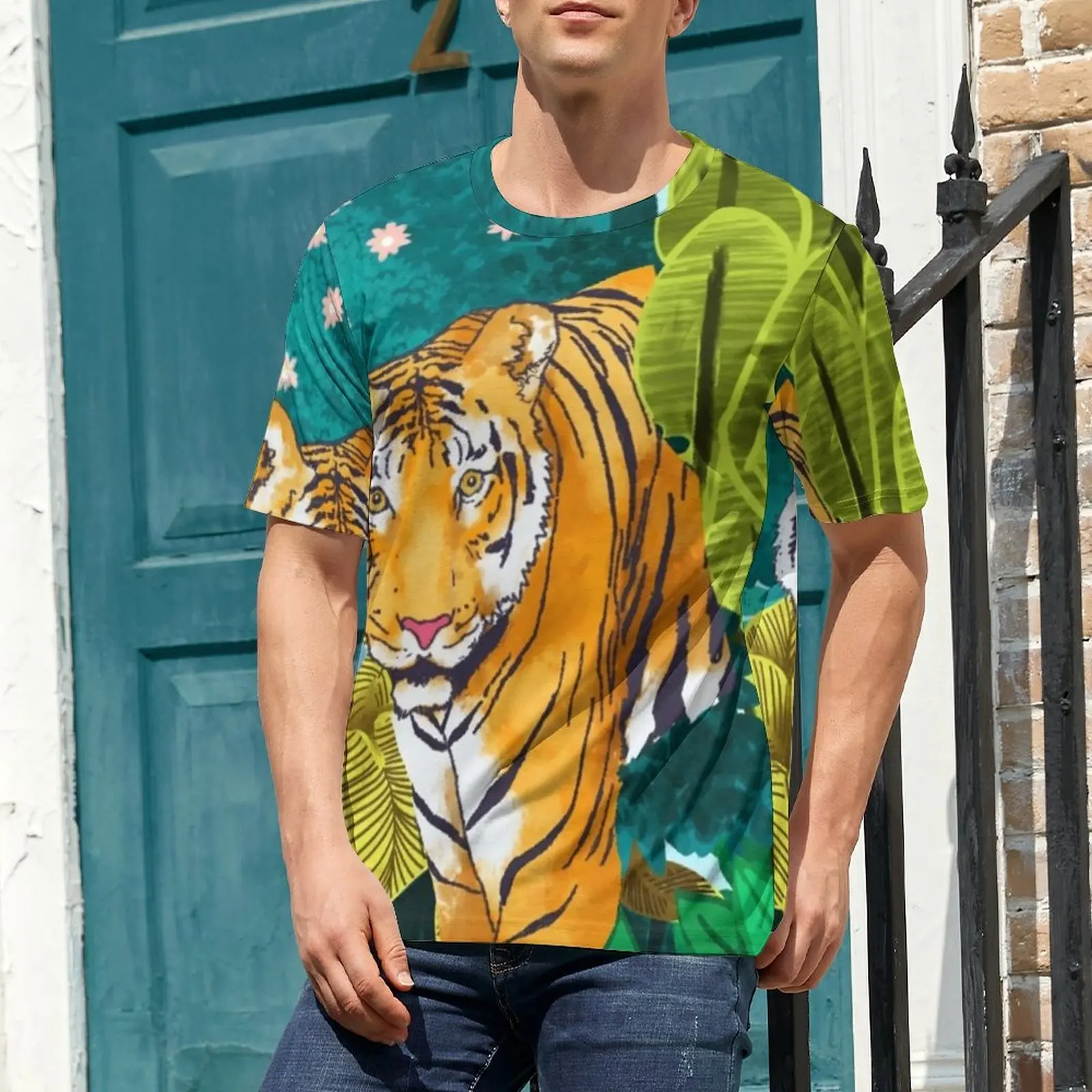 Beach T Shirt Jungle Tiger T-Shirts Wild Animal Casual Harajuku Tee Shirt For Men Short-Sleeved Graphic Plus Size Tops