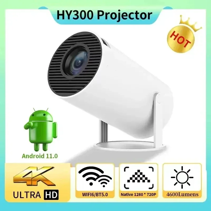 

HY300 Android 11 Smart Portable Projector WIFI 720P Full HD Mini Office Home Theater Video 4K 200 ANSI BT 5.0