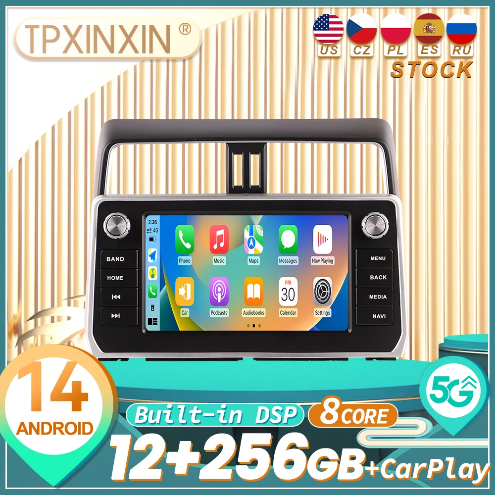 Radio Estéreo para Auto con Android Auto y Carplay, Reproductor Multimedia Automotriz con GPS y Navegación, Unidad Principal para Toyota Land Cruiser Prado 2016~2019