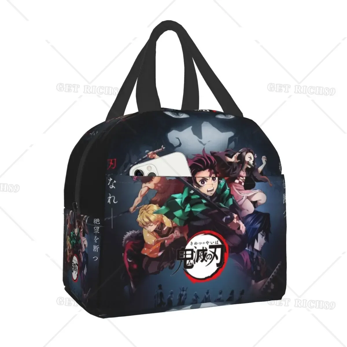 Demon Slayer Insulated Lunch Bag for Women Kids Portable Kimetsu No Yaiba Cooler Thermal Lunch Box Camping Travel Picnic Bags