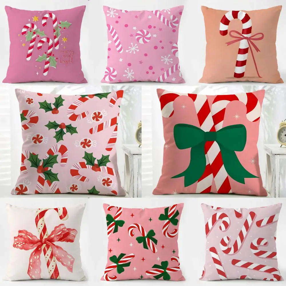 C-Candy Cane Cushion Cover Pillow Case Soft Friendly Fabric & Concealed Zipper