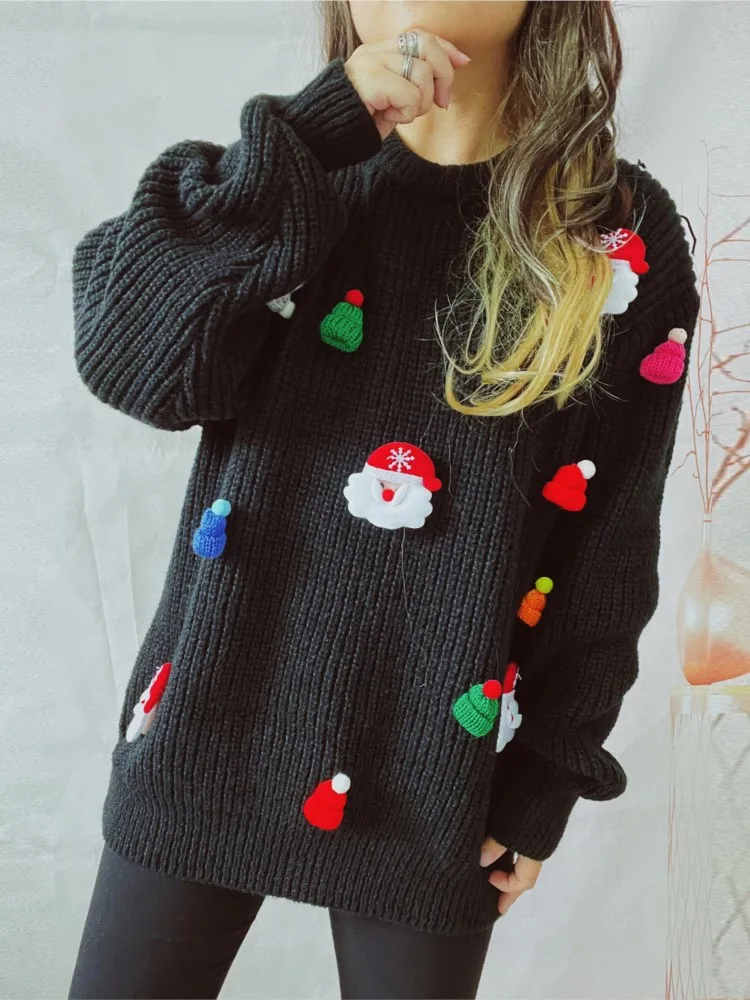 Handmade Decorative Christmas Sweaters Women Fashion Cute O Neck Long Sleeve Knitted Pullover Sweater Female Autumn Winter New