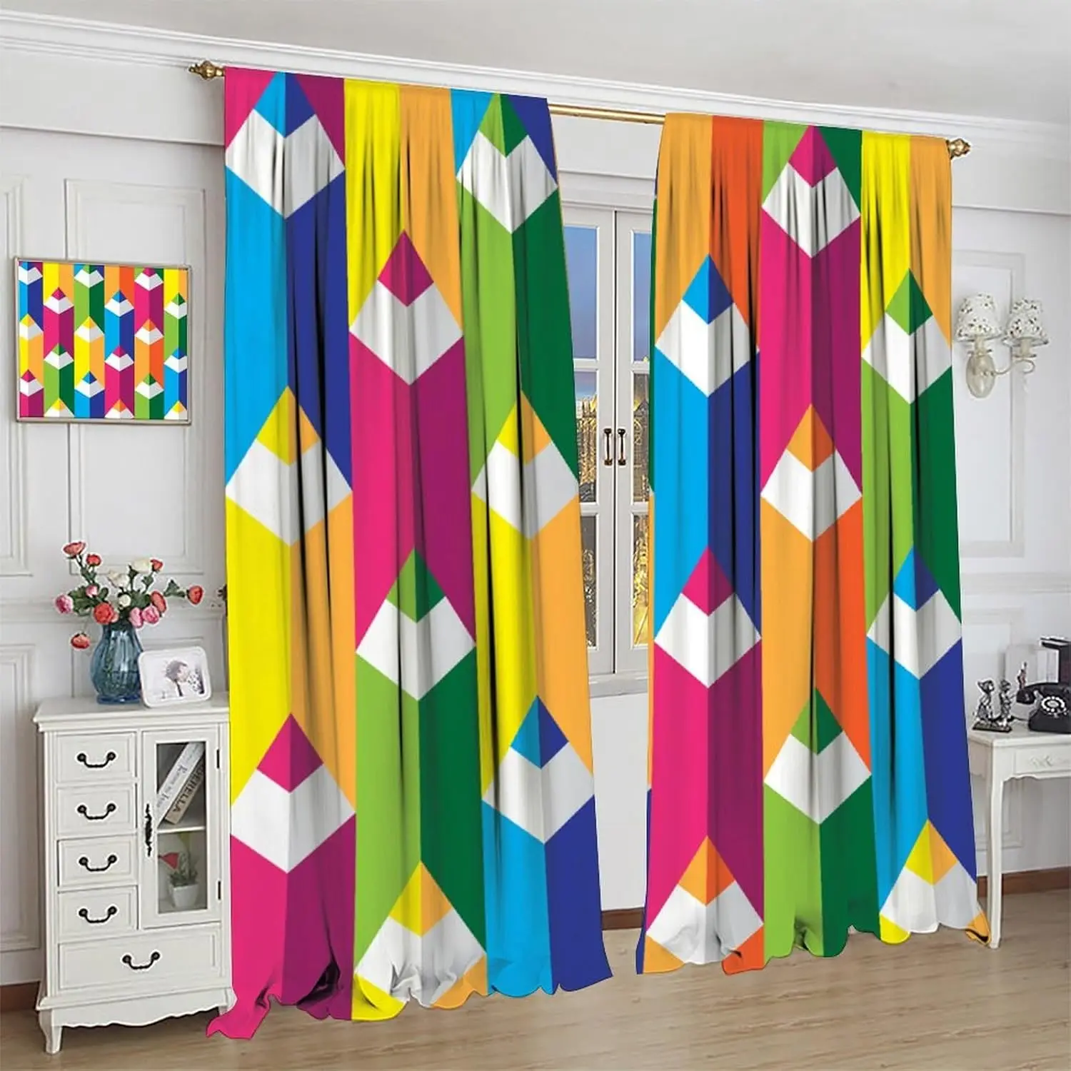 Colorful Crayon Window Curtains, Cute Pens Rainbow Window Treatments for Bedroom Back to School Learning Education Window Drapes