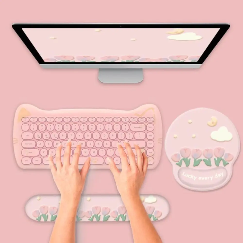 滑り止めチューリップマウスパッドハンドサポート厚みのあるリストレストマウスパッドかわいい人間工学に基づいたマウスリストレストオフィスデスク