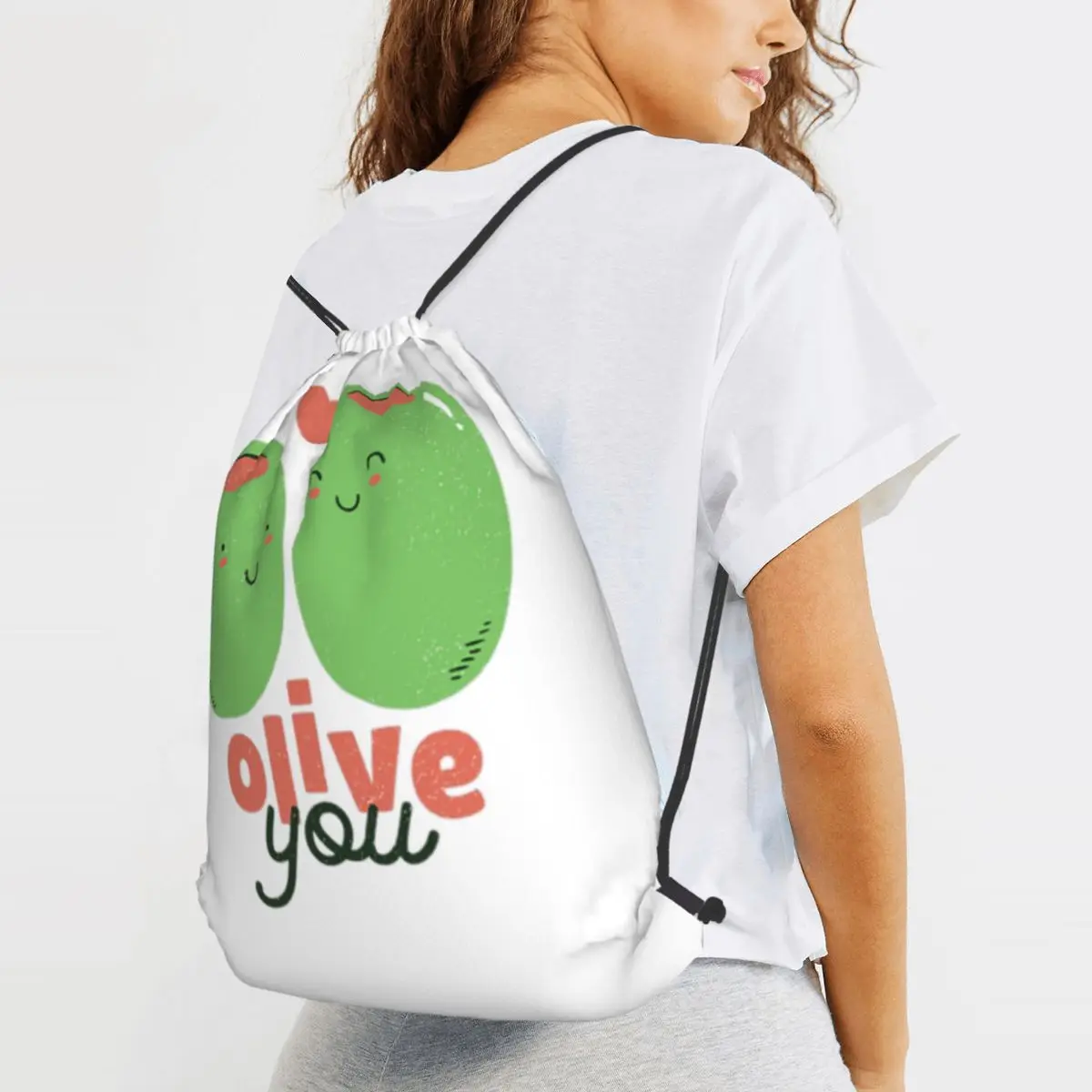 

Olive You - I Love You Backpacks Casual Drawstring Bags Sports Bag Book Bags for Travel Students