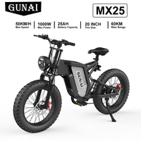 GUNAI MX25 Adult Electric Bike 1000W Electrical Road Bicycle 48V 25Ah Fatbike MTB E-bike 20\