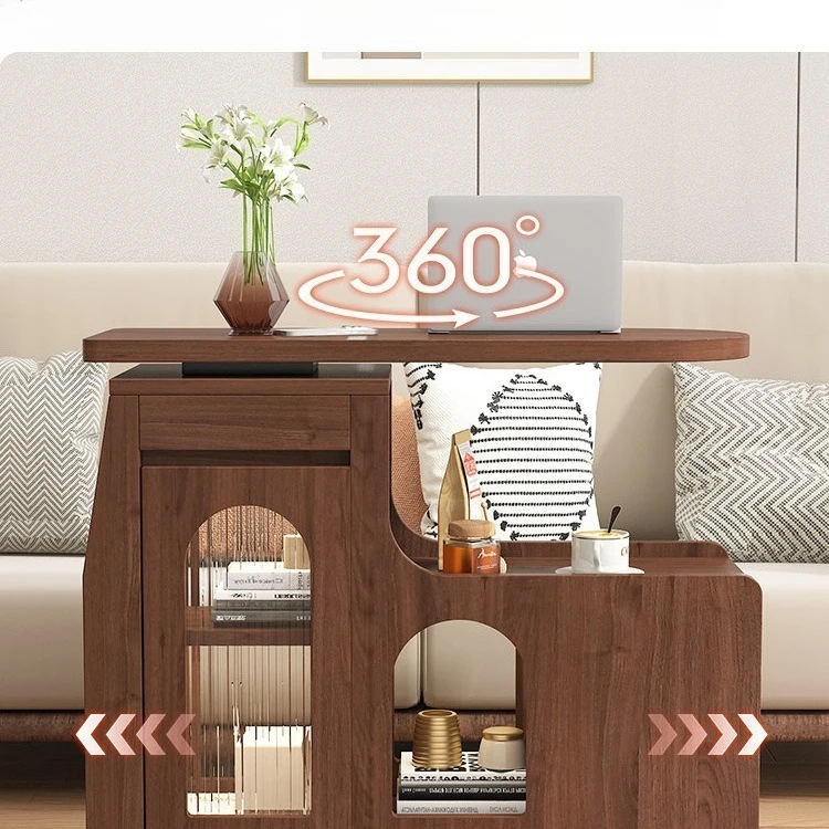 Retro style removable rotating side sofa coffee table bedside side cabinet living room shelf small apartment table
