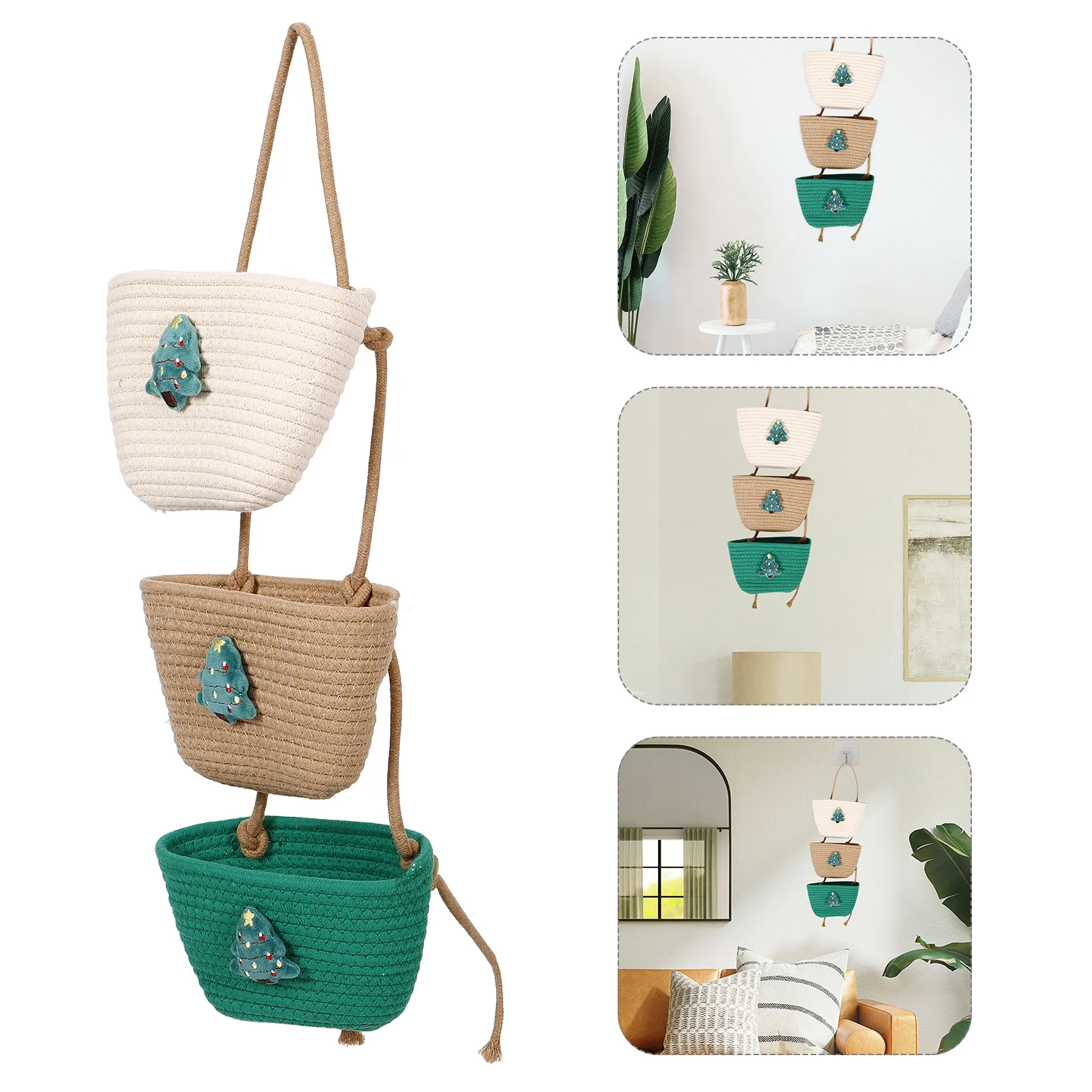 

Cotton Rope Christmas Tree Hanging Woven Storage Basket Wall Basket Living Room Decorative Sundries Organizer Baskets