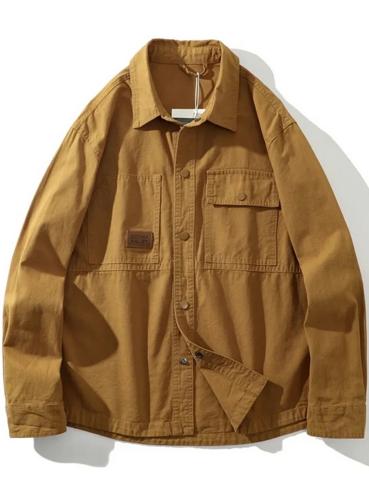 

New Advanced Heavyweight Full Cotton Waed Casual irt Jaet Loose Workwear irt for Men Autumn Season Comfortable Breath...