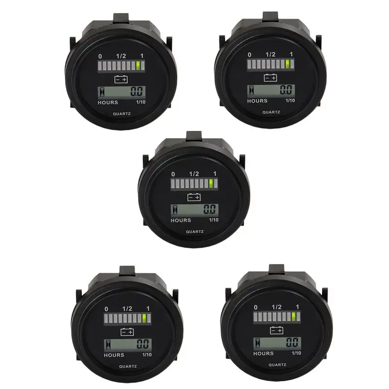 Leading-Edge-5X LED With Hour Meter Round Battery Indicator Meter Gauge 12/24V 36V 48V 72V For Boat Golf Cart Club
