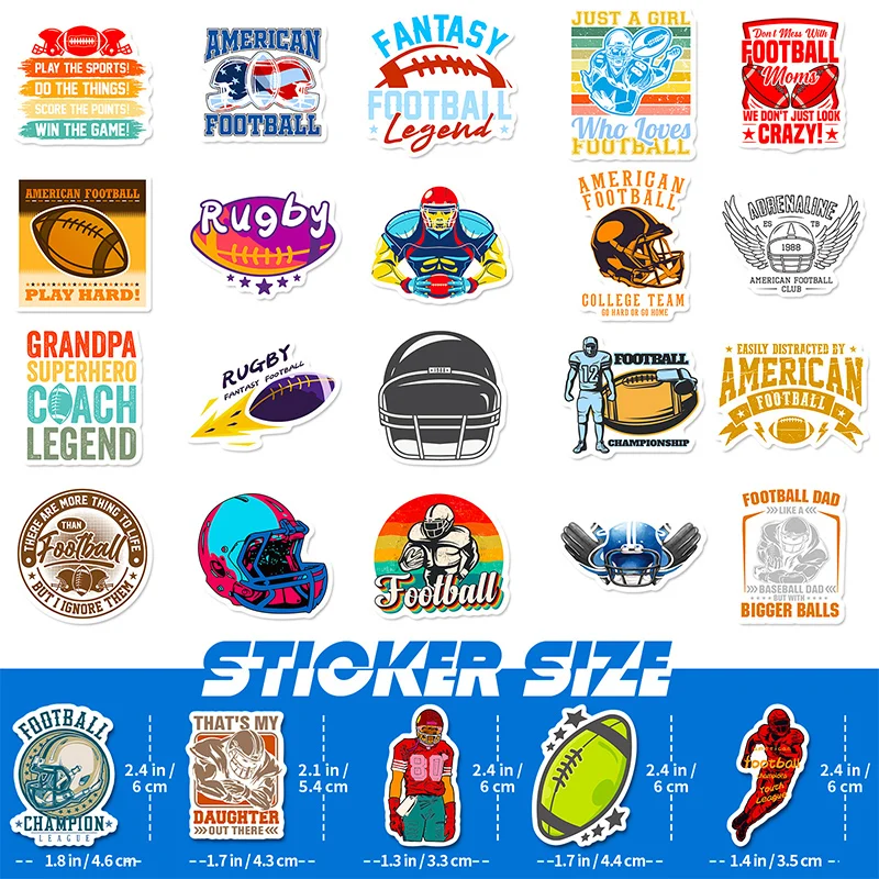 50 Sheets Rugby Text Stickers Sports DIY Doodle Stickers Mug Computer Cell Phone Luggage Scooter Decoration Rugby Stickers