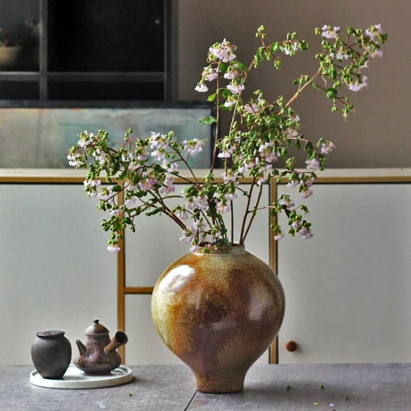 Coarse Earthenware Vase Ceramic Flower Pot Flower Vase Chinese Traditional Vintage Porcelain Earthenware Pot Flowerpot Vases