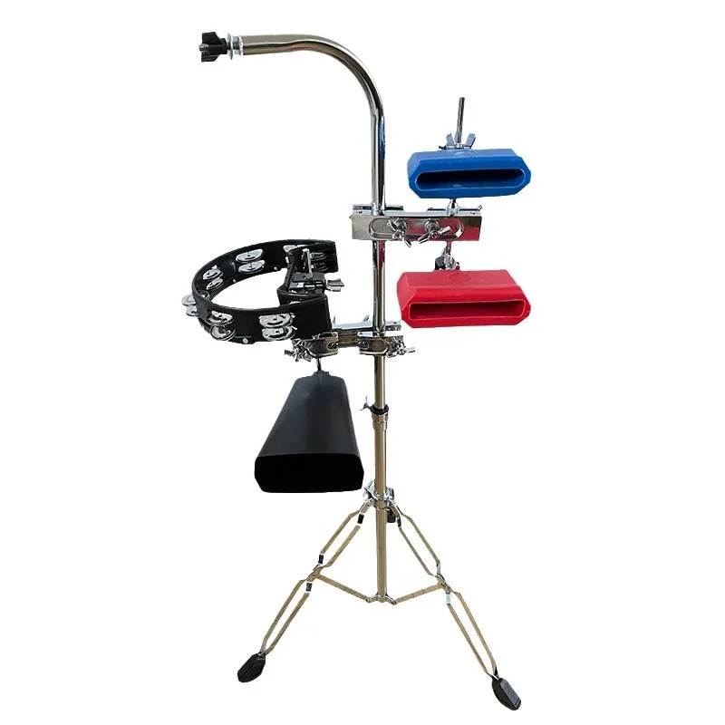 Percussion Instrument Wooden Fish Clapper Cowbell Stand Tambourine Percussion Instrument with Stand