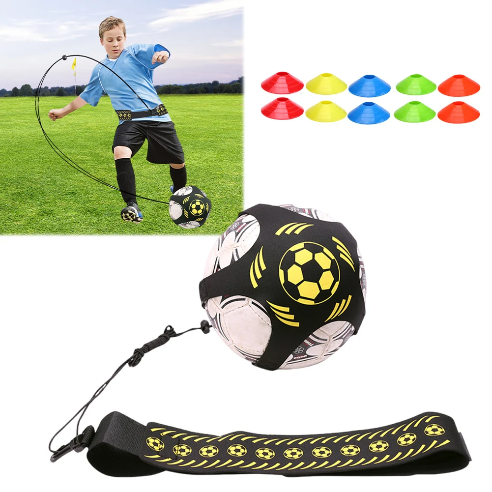 Football Kick Throw Solo Practice Training Aid with Soccer Cones Soccer Kick Throw Trainer Adjustable Waist Belt for Kids Adults