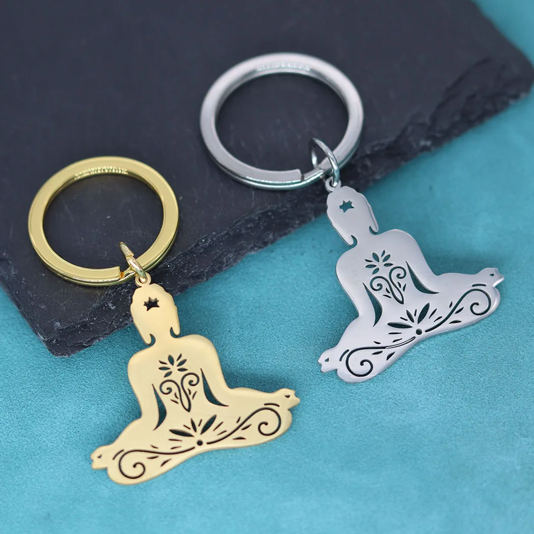 Nedar البوذية اليوغا قلادة كيرينغ للنساء الفولاذ المقاوم للصدأ مجوهرات هدية المفاتيح Amaste زن شقرا لوتس التأمل مفتاح سلسلة